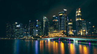 Tokyo skyline night bridge reflection - the water and buildings free wallpaper