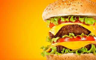 Burger cheese lettuce yellow background - a hamburger free wallpaper