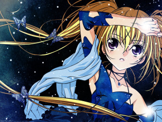 Anime girl blue ribbon butterflies - butterfly free wallpaper