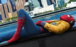Spiderman yellowjacket rooftop cityscape tokyo - a ledge free wallpaper