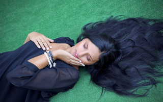 Woman blowing hair black dress - the wind free wallpaper