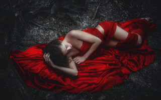 Woman red dress woods starry - cinematic photography free wallpaper