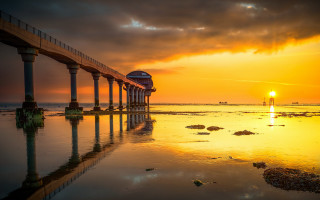 Pier sunset boat water impressionist - the water below free wallpaper