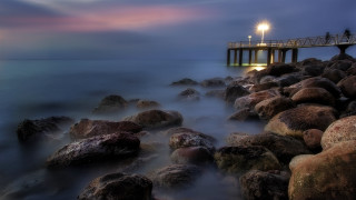 Rocky beach pier night mystical - mystical free wallpaper
