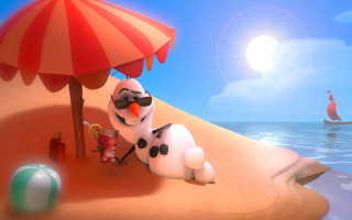 Cartoon beach umbrella sand ocean - summer free wallpaper for desktop