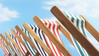 Beach chairs striped sky clouds - fabric free wallpaper