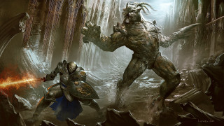 Man fighting giant creature forest - a man in a costume free wallpaper
