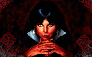 Woman dark hair blue eyes - dark fantasy art free wallpaper