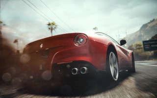 Red sports car palm traffic - a palm tree free wallpaper