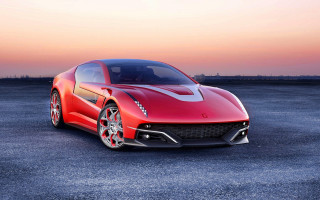 Red sports car sunset city 2 - concept design free wallpaper