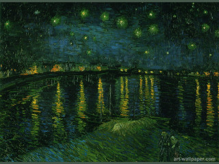 Night reflection bridge green glow - postimpressionism free wallpaper