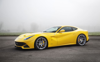 Yellow sports car foggy parking 2 - a black roof free wallpaper