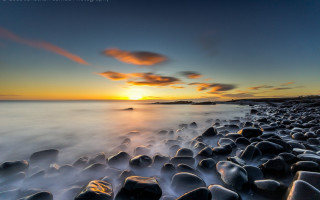 Beach rocks water sunset clouds 3 - rock and water free wallpaper