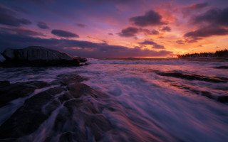 Sunset water waves rock shore - wave free wallpaper