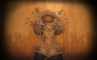 Woman headpiece wood background flower - audrey kawasaki free wallpaper