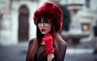 Gothic fashion red hat glasses - a red glove free wallpaper
