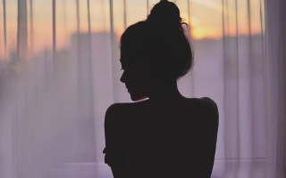 Woman sunset backlighting curtains silhouette - sheer free wallpaper