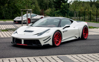 White sports car red rims 4 - a fence and trees free wallpaper