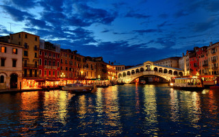 Bridge river boats night lights - evgeny lushpin free wallpaper