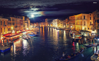 River boats full moon city - full free wallpaper for desktop