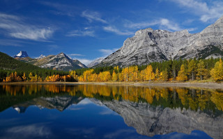 Mountain lake forest sky bridge 8 - yellow leaf free wallpaper