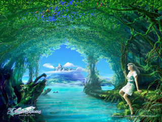 Woman white dress forest river - fantasy art free wallpaper