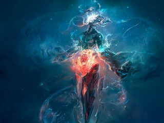 Woman red blue water swirl - body free wallpaper