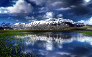 Mountain lake clouds blue sky 2 - a lake in the foreground free wallpaper