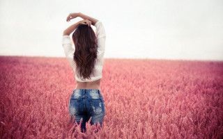 Woman tallgrass back hands on - her back free wallpaper