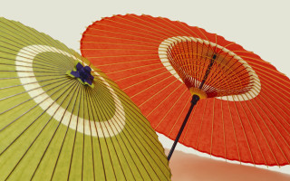 Orange green umbrellas upside down - umbrella free wallpaper