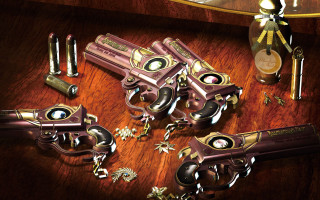 Guns clock bottle table vehicel - evert collier free wallpaper