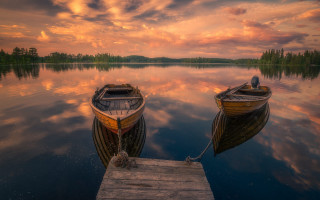 Boats dock lake sunset clouds - sunset free wallpaper