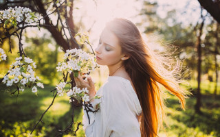 Woman flower field smile nature - a field of flowers free wallpaper