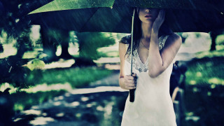 Woman umbrella rain park sunny - a park free wallpaper