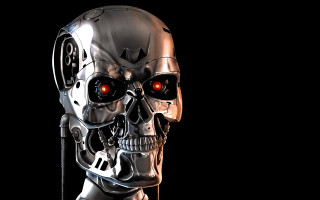 Robot skull red eyes cybernetic 2 - a robot free wallpaper