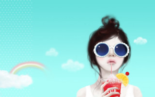 Woman sunglasses drink rainbow summer - cloud and a rainbow free wallpaper