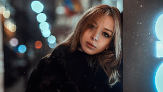 Neon wall portrait moon galaxy - a woman leaning against a wall free wallpaper