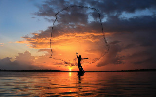 Surfing girl sunset ocean mountain - arthur quartley free wallpaper