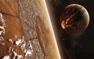 Red planet snowy city star - barclay shaw free wallpaper