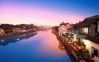 River city bridge sunset eastasian - both side of it free wallpaper
