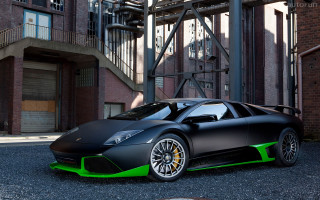 Black green sportscar building staircase - sports car free wallpaper