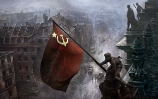 Man holding flag building statue 4 - a roof free wallpaper