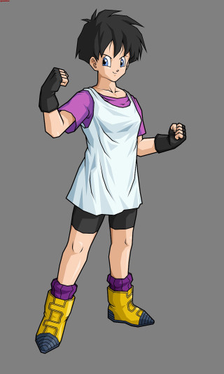 Cartoon girl blackhair blueshirt purple - a fist free wallpaper