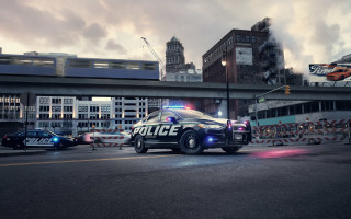 Police car city bridge train - david lachapelle free wallpaper