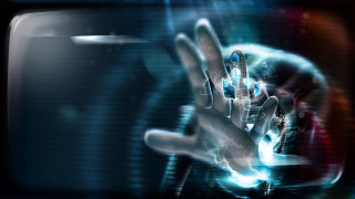 Hand reaching tv blue red - a television screen free wallpaper
