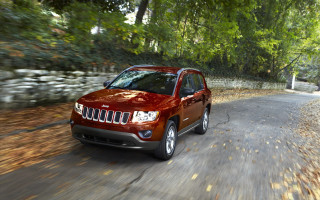 Red jeep road forest sunny - a red jeep free wallpaper
