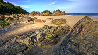Beach rocks water blue sky 4 - rock and water free wallpaper
