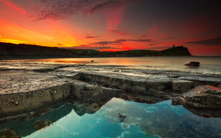 Sunset rocky beach lighthouse pool - rocky free wallpaper