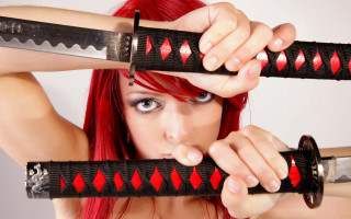 Red haired feminist knife woman - woman free wallpaper