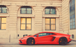 Red sports car building windows - luxury free wallpaper